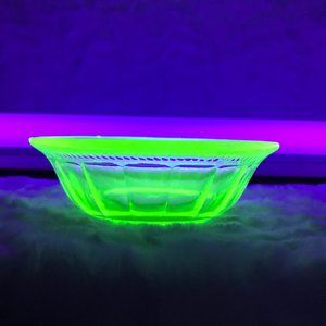 Vintage Vaseline Glass Dessert Bowl Block Optic #24